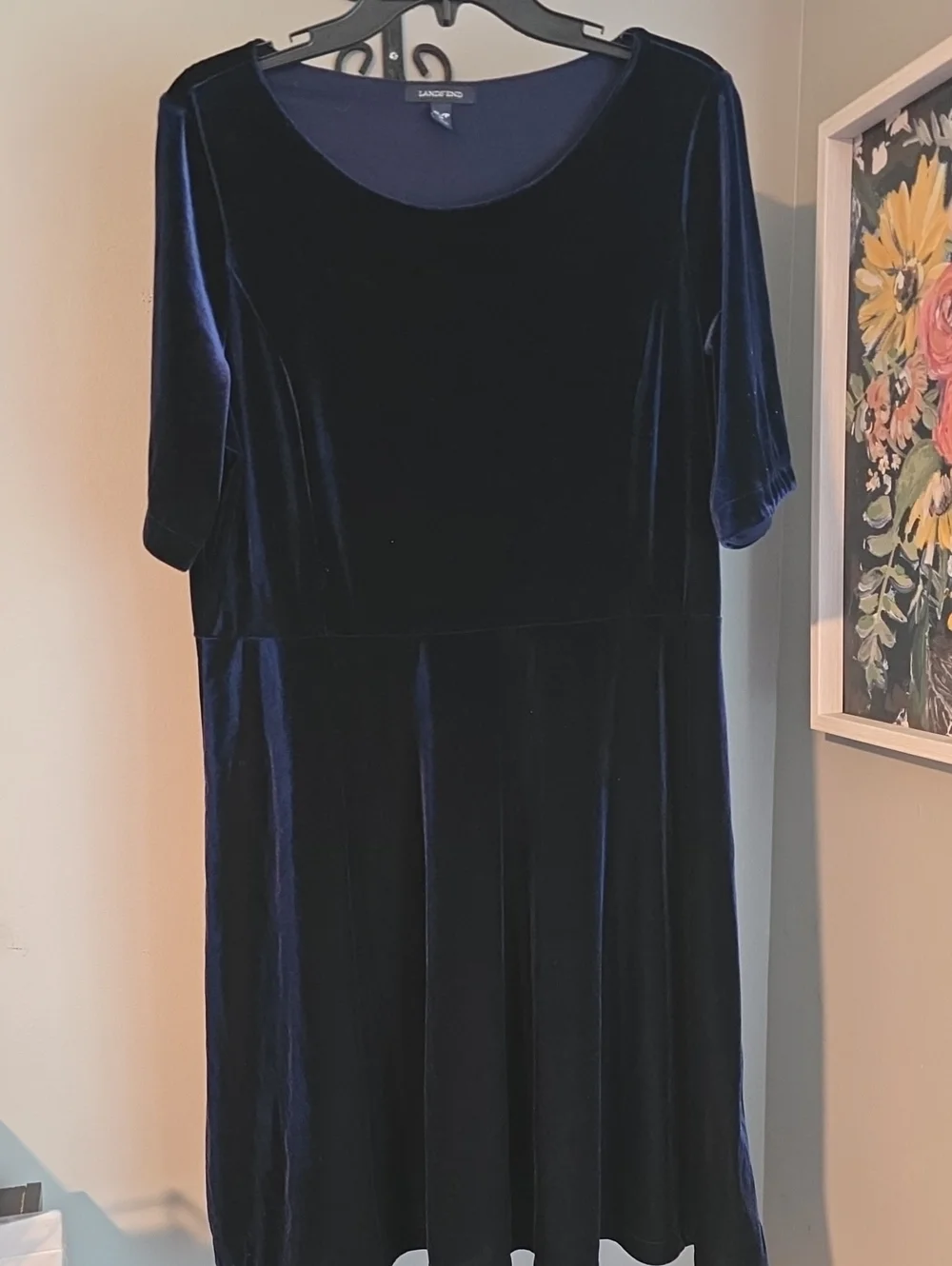 Lands' End Midnight Blue Velvet Midi Dress Size XL/P 18